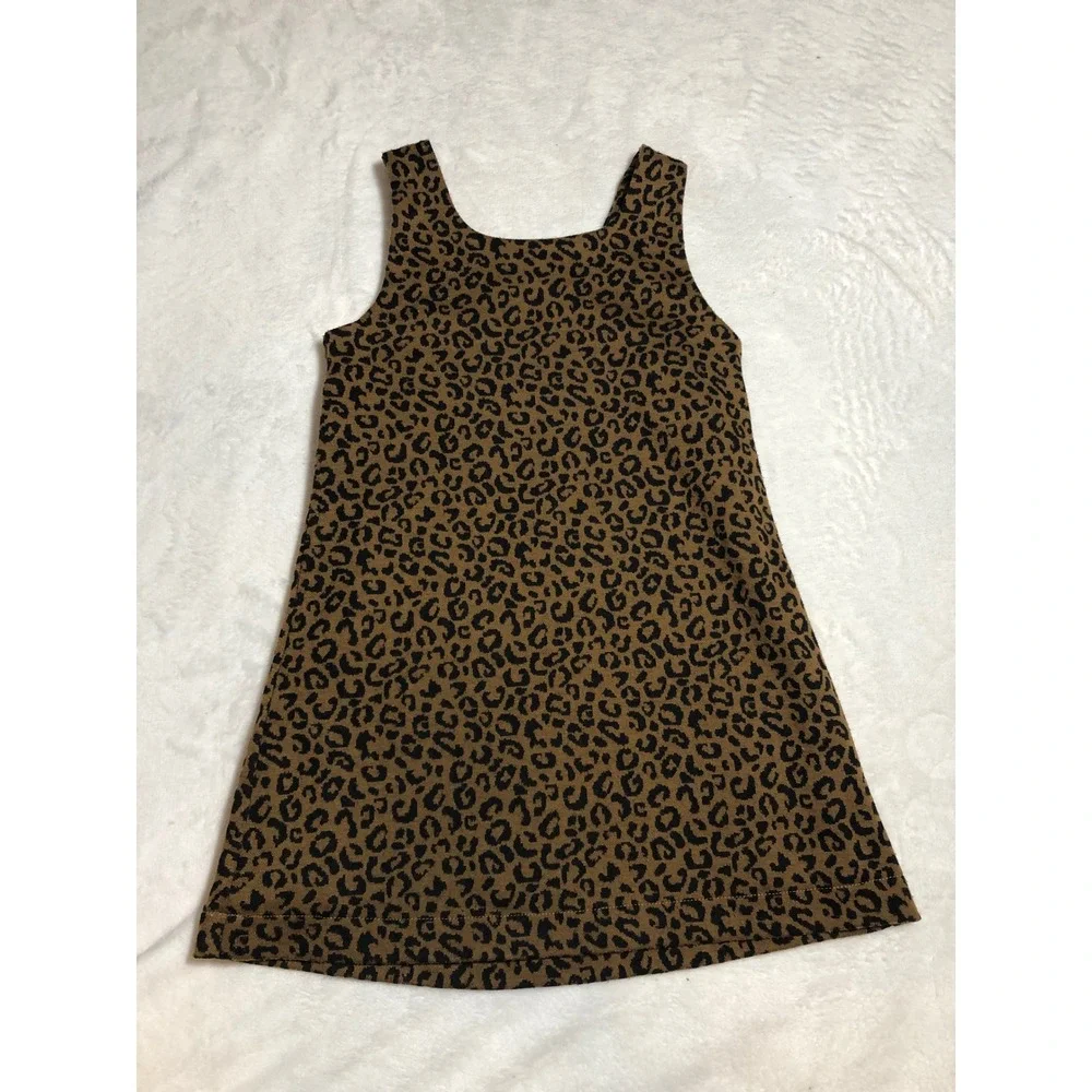 5/$25 Old Navy Leopard Print Jumper Dress Girl 5T Brown Animal Print Pocket